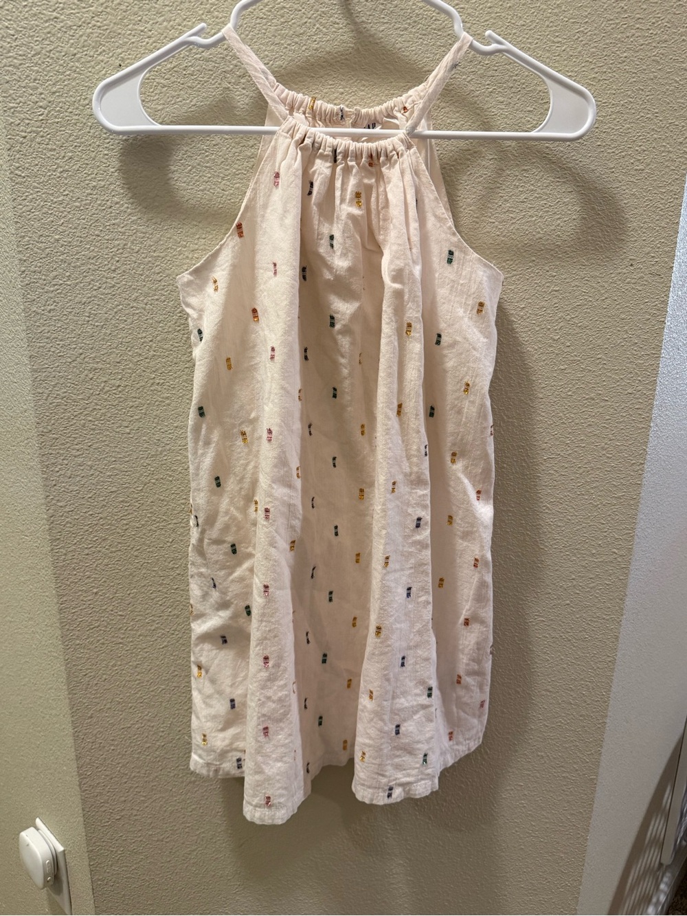 GAP Cream Halter Dress with Multicolor Dot Embroidery